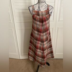 Vintage 1970s brown red  plaid overall jumper dress pockets